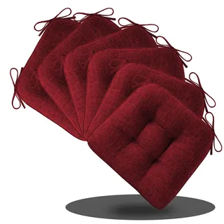 AddGrace 6er Set Sitzkissen 40 x 40 x 10cm Rot | Weiche Stuhlkissen mit Hochwertiger Polsterung für Innenbereich Küche oder Esszimmer