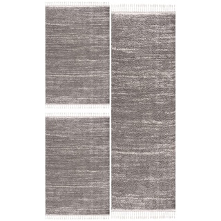 carpet city Bettumrandung Schlafzimmer - Hochflor Teppich-Läufer 70x140cm/ 70x230cm in Grau - Teppiche Meliert