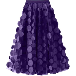 Rock Damen Lang Tüllrock 3D Polka Dot Faltenrock Vintage A-Linie Lang Midi Rock Hohe Taille Hochzeitsfeier Ballettröcke Tanzkleider