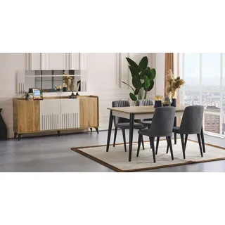 Esszimmer set Esstisch 4x Stuhle und Sideboard mit Spiegel Modern Set - Bunt