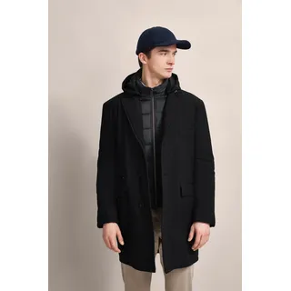 Kurzmantel BUGATTI, Herren, Gr. 52, schwarz, 77% Polyamid, 23% Elasthan, unifarben, normal, normaler Saum, Mäntel Kurzmantel, mit abnehmbarer Kapuze