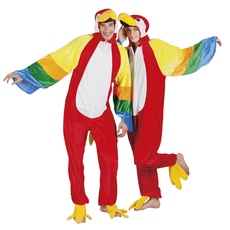 Boland - Kostüm für Erwachsene Papagei, Kapuzen-Overall aus Plüsch, Reisverschluss vorne, Zoo-Tier, Vogel, Karneval, Fasching, Mottoparty