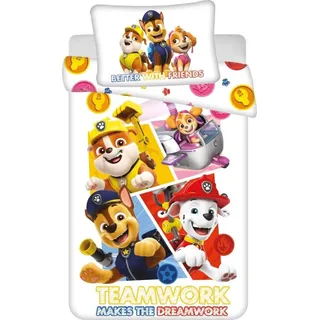 Jerry Fabrics Kinderbettwäsche Paw Patrol PP498 baby Baumwolle, 100/135, 40/60 cm - Weiß, Blau, Gelb