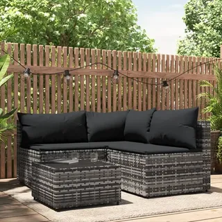 The Living Store 4-tlg. Garten-Lounge-Set mit Kissen Grau Poly Rattan - Grau