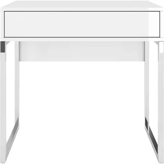 Eva Moderne Möbel Mit Silbernen Beinen / Hochglanz / Schminktisch / Kosmetiktisch / Schreibtisch / 1 Schublade / 80 Cm / Weiß - Weiß