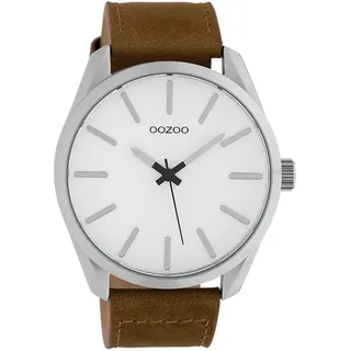 Oozoo Herrenuhr Classic mit Lederband 46 MM Silber/Braun C10320 - Braun