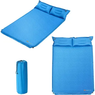 KOMFOTTEU 190 x 130 cm Isomatte Selbstaufblasend für Camping, aufblasbare Luftmatratze mit Kissen, Outdoor Schlafmatte 2 Person, wasserdichte air Mattress Wandern, Isomatte faltbar tragbar (Blau) - Blau