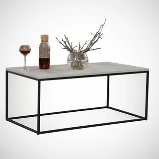 Hanah Home Modern Coffee Table, Sea Oak, 95 x 55 x 43 cm | 100% Melamine Coated Particle Board, 18 mm Thick | Sturdy Metal Legs, Industrial Design for Stylish Living Spaces