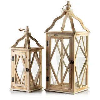 Mondex Laterne Lokke 2er Set Beige 26,5x26,5x70 cm Holz , 26.5x70x26.5 cm , Dekoration, Dekofiguren & Skulpturen, Dekoobjekte