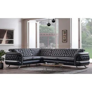 Ecksofa Wohnlandschaft Farbe Schwarz U Form XXL Sofa Neu Chesterfield Neu - Schwarz