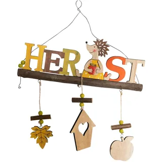 Heitmann Deco Herbstliches Wandschild zum Aufhängen – Holz-Deko mit Schriftzug und Anhängern – bunt bemalt – Tür- & Wanddeko für den Herbst