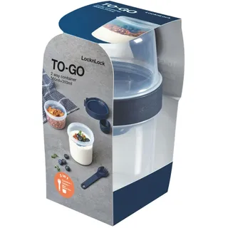 LocknLock Joghurtbecher to go mit Göffel, 310ml + 560 ml Müslibecher to go mit Unterteilung, für Joghurt und Müsli, luft- & wasserdichter Cornflakes Becher, Spülmaschinenfest, Mikrowellengeeignet