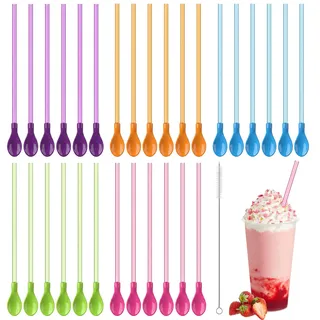 30 Stück Bunter Strohhalm-Löffels, 2 in 1 Löffel-Strohhalme | Wiederverwendbare Löffels-Trinkhalme, Trinkhalmlöffel für Slush, Löffelstrohhalme Set, Für Slush Eis Becher, Milchshakes