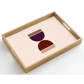 OnlyWow© Tablett Serviertablett rutschfest Griff Küchentablett | 50x35 cm - Rechteckig - Servierplatte Eiche Holztablett Henkel Hitzebeständig Sanduhr - Symmetrisch - Rot - Lila