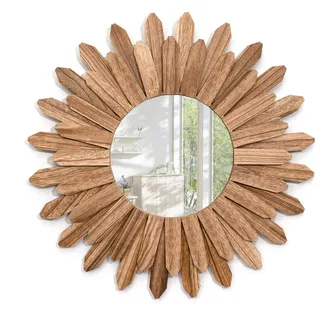 Emfogoo Wandspiegel 48cm Groß Rustikal Holz Sunburst Boho Spiegel Boho Wand Deko Wanddeko für Haus Wohnzimmer Schlafzimmer Flur (Rustikal Braun)