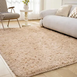 OMERAI Teppich Wohnzimmer Großer Teppich Super weicher Schlafzimmer Carpet waschbarer teppiche antirutsch Teppiche Kunstpelz Teppiche Gegend (Beige,150x240cm)