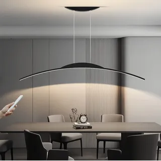 WERSVG Dimmbare LED Hängeleuchte Moderne Esstisch Pendelleuchte mit Fernbedienung Pendellampe Bogen Design LED hängende Leuchte Höhenverstellbar für Esszimmer Küche Wohnzimmer (Schwarz, 150cm)