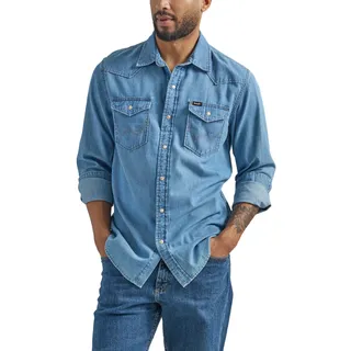 Wrangler Iconic Jeanshemd mit Druckknöpfen für Herren, reguläre Passform, Klein