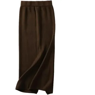 OLEETS Strickrock Für Damen - Elegante Einfarbige Lange 82 cm Geteilte Mittellange Röcke Herbst Winter Elastischer A-Linie-Strickrock Mit Hoher Taille Schlank Warm Für Die Arbeit Im Büro