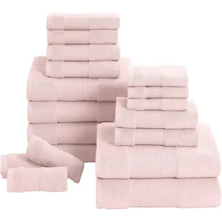 Modern Threads Air Cloud-Handtuch-Set, 18-teilig, 100% Zero Twist-Baumwolle, 500 g/m2, schnell trocknend und Plüsch, Hellrosa