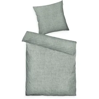 Herding TOM TAILOR Melange-Bettwäsche, 80x80 cm + 135x200 cm, 40% Baumwolle/ 25% Viskose / 35% Polyester, Mit Stehsaum und Markenreißverschluss, WOVEN MELANGE (Soft Forest)