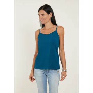 Spaghettitop SEIDEL MODEN, Damen, Gr. 44, blau (petrol), Obermaterial: 95% Viskose, 5% Elasthan, unifarben, regular fit taillenbedeckt, V-Ausschnitt, Tops Spaghettitop, mit dezentem V-Ausschnitt, MADE IN GERMANY