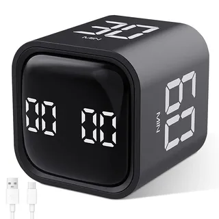 Cuteefun Pomodoro Timer, Drehbarer Cube Timer, 5/10/30/60 Minuten & Countdown, Digitale Eieruhr mit Vibration, Kurzzeitwecker mit Einstellbarem Ton für Kinder, Küche, Sport, Studium, Arbeit, Schwarz