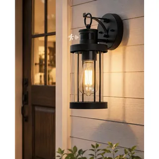 FTL Außenlampe mit Bewegungsmelder, Modern 3 Beleuchtungsmodi Lampe mit Bewegungsmelder Aussen, Wasserdichtes E27 Außenwandleuchte, Ausenbeleutung Hauswand für Terrasse, Veranda, Mattschwarz