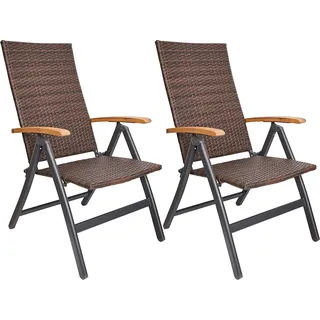 BRUBAKER 2er Set Polyrattan Gartenstuhl Modena - Hochlehner aus Metall und Poly Rattan klappbar - 7-Fach verstellbare Rückenlehne - wetterfester Faltstuhl/Klappstuhl - Braun Grau - Braun, Grau