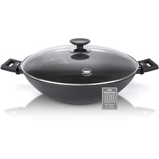 Berndes Alu Induction 36 cm – Wok-Pfanne für alle Herdarten & Induktion, antihaft-beschichtet, inkl. Glasdeckel, No-Stick Kochgeschirr, Aluminium, 6.4 liters, Schwarz