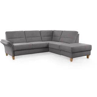 CAVADORE Ecksofa Wyk mit Federkern / Eckcouch im Landhaus-Stil mit Ottomane und Holzfüßen / 238 x 90 x 213 / Jacquard, Grau