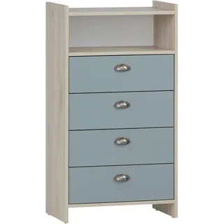 Stylife Highboard , Eichefarben, Pastellblau , Metall , 4 Schubladen , 60.1x104x33 cm , Made in Germany , Typenauswahl, Beimöbel erhältlich, stehend , Kleinmöbel, Kommoden, Highboards