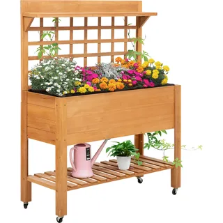 Outsunny Hochbeet Pflanztisch Blumentisch Gärtnertisch Gewächshaus Balkon - Braun