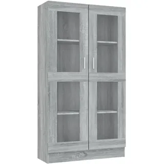 vidaXL Vitrinenschrank mit 4 Fächern, 2 Glastüren 82,5/30,5/150 cm aus Holzwerkstoff Grau Sonoma Dekor , Silbereichenfarben , Strukturbuche , Rechteckig , 82.5x150x30.5 cm , Esszimmer, Vitrinen, Vitrinenschränke