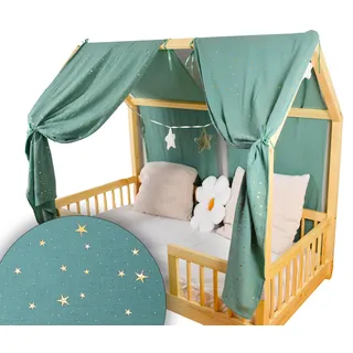 YellowNest Hausbett Himmel (2er Pack) - 100% Baumwolle - Betthimmel Hausbett aus Musselin (2er Pack) - Himmelbett Vorhänge für Bett 70x140 cm (Eucalyptus, 62 x 270 (2er-Set))