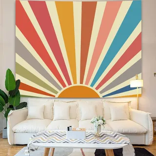 YISUMEI Abstrakter Boho Wandteppich mit Sonnenblättern, Moderner, Minimalistischer Wohnkultur, Trippy Tapisserie für Schlafzimmer, ästhetischer Bergteppich für Wohnzimmer(M/130x150cm)