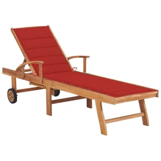 vidaXL Sonnenliege mit Auflage Rot Massivholz Teak - Rot