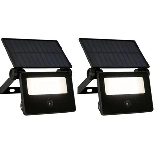 TELEFUNKEN - LED Strahler Solar mit Bewegungsmelder, Dämmerungssensor, 1000 Lumen, Baustrahler, Außenlampe, Außenleuchte, Akku, Außenwandleuchte, Außenstrahler, 14x11,5x18 cm, Schwarz (Packung mit 2)