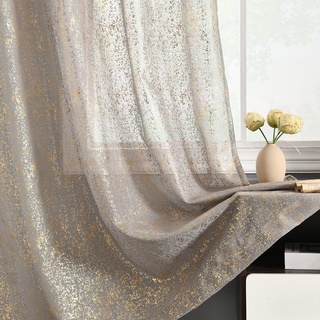 TERLYTEX Grau Gold Durchsichtige Vorhänge 213 cm Länge, Metallic Goldfolie Glitzer Durchsichtige Vorhänge für Wohnzimmer, 2 Paneele, Grau Gold