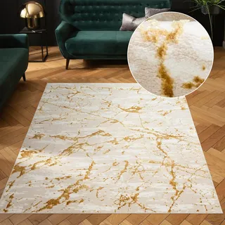 Teppich OTTO HOME "Kalmus, mit Schrumpfgarn-Effekt, Hoch-Tief" Gr. 3, gold (goldfarben), B:120cm H:11mm L:180cm, Kunstfaser, Teppiche, Teppich, modernes Marmor Design, Kurzflor-Teppich, Effektfäden, weich