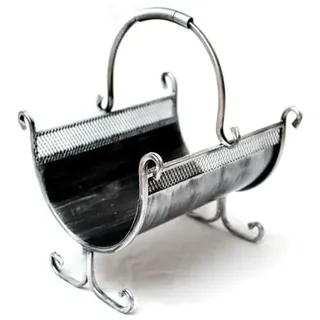 Dixiestore Kaminholzkorb | Holzkorb aus Metall für Kaminholz 1125 Kaminholzständer | Solider und effektvoller Metallkorb für Aufbewahrung von Kaminholz, Silber