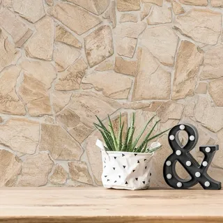 A.S. Création Vliestapete mit Bruchsteinmauer Design Beige Sand 10,05 m x 0,53 m