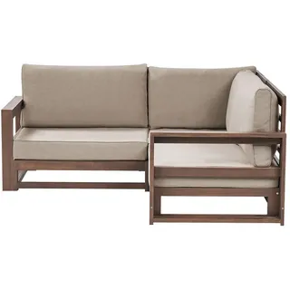 Beliani Garten Ecksofa 2-Sitzer zertifiziertes Akazienholz dunkelbraun modular Auflagen taupe Timor Ii , Grau, Beige, Braun , Holz , FSC 100% , Gartenmöbel, Gartengarnituren, Gartenmöbel-Sets