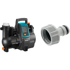 Gardena Hauswasserautomat 4000/5E & Hahnverbinder 26,5 mm (G 3/4 Zoll): Adapter für den Anschluss eines Wasserschlauchs, Anti-Splash-Technologie, frostsicher, Original System, lose Verpackung