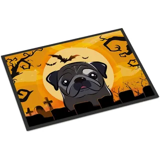 Caroline's Treasures BB1821JMAT Fußmatte Halloween schwarzer Mops, 61 x 91,4 cm, Haustürmatte für drinnen und draußen, Teppiche für den Eingang, rutschfest, waschbar, niedriger Flor, 61 x 91 cm (H x