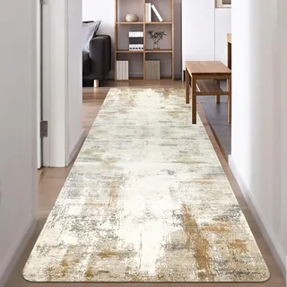 Famibay Teppich Läufer 80x300cm Beige Teppich Läufer Flur Wasable rutschfest Küchenteppich Läufer Flurläufer Lang Küchen Läufer Modern für Flur Küche Schlafzimmer Wohnzimmer