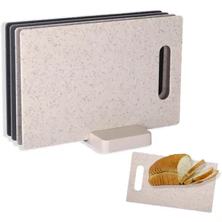 Schneidebrett Kunststoff, Schneidebrett Set, Mehrfarbiges Küchenschneidebrett, 4 Stück Rock Appearance Schneidebrett, 28 x 18cm Geeignet für Brot Obst Gemüse, Frühstücksbrettchen Set mit Ständer