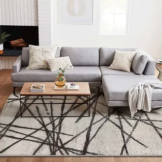 Calore Teppich Wohnzimmer Kurzflor Groß Teppich Schlafzimmer Moderne Teppiche für Wohnzimmer rutschfest Weich Abstrakt (160 x 200 cm, Beige)