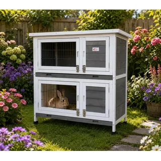 Bunny Business Kaninchenstall Meerschweinchen Outdoor Doppeldecker Kaninchenstall auf Beinen (Grau)