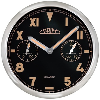 PRIM Retro Black Wall Clock - Wanduhr, Original PRIM Wanduhr im angesagten Retro-Design mit markanten Lumini-Zeigern. Das Uhrengestell ist aus Edelstahl. Wanduhr mit modernem Design, Quartz - 275mm